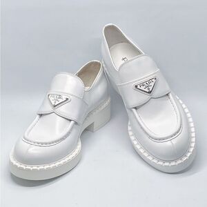 Prada Spazzolato Logo Platform Leather Loafers size 39